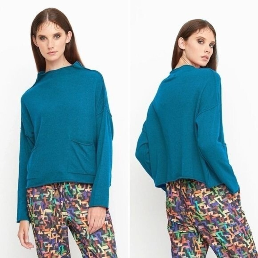 OZAI N KU Boxy front Pocket Sweater petrol turquoise pullover 8-10 wool cashmere